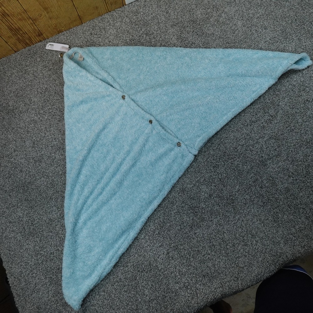 NEW Soft Surroundings Wrap Womens One Size Blue Fleece Button Poncho Sweater Top